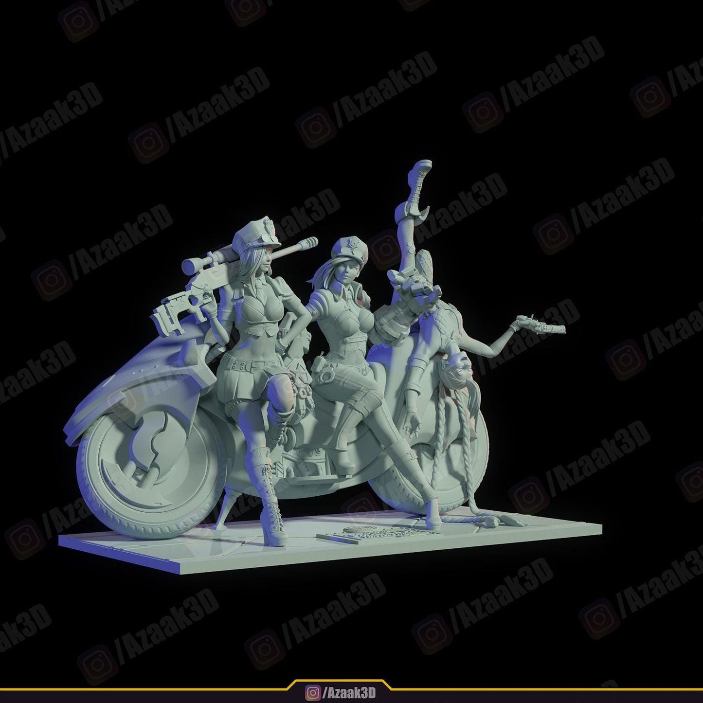 League of legens Inspired Police Girls Figurine | 3D Printed Trio Model with Motorcycle | Gaming Collectible Statue | Gamer Gift | Unpainted