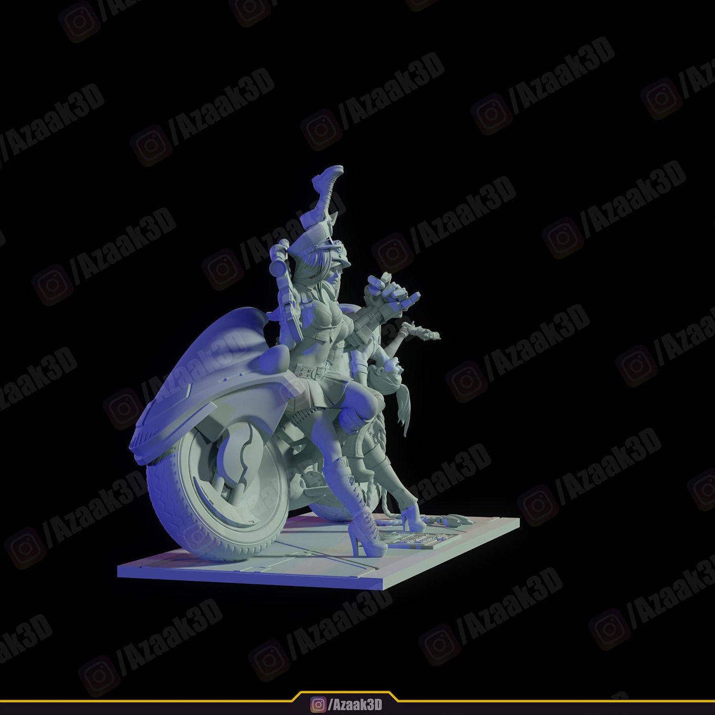 League of legens Inspired Police Girls Figurine | 3D Printed Trio Model with Motorcycle | Gaming Collectible Statue | Gamer Gift | Unpainted