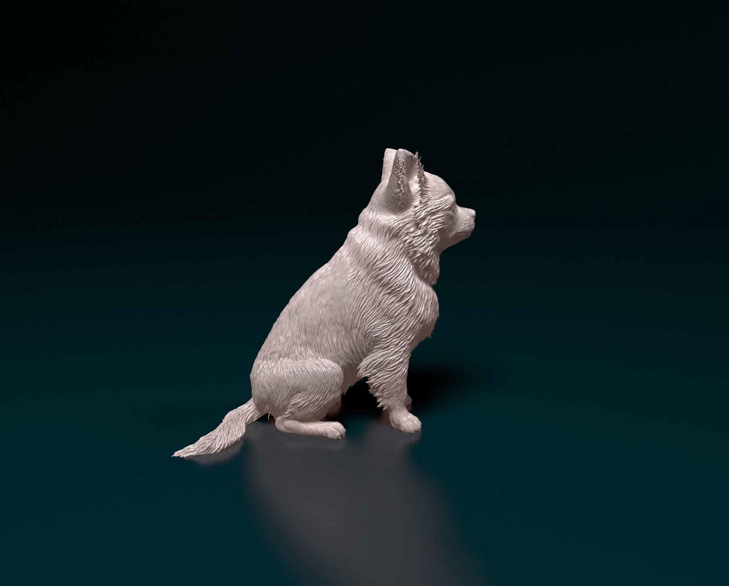 3D Printed  Chihuahua long-haired Dog  Figurine -