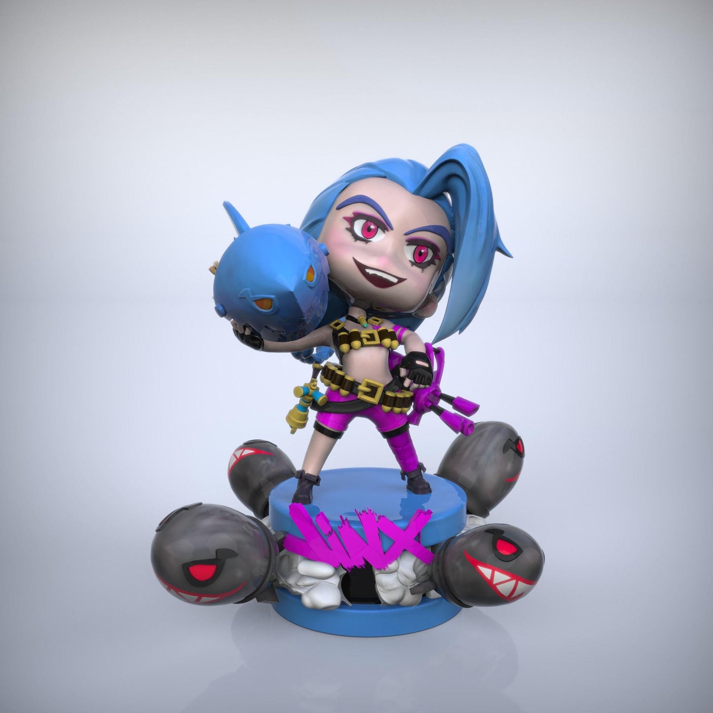 Chibi Jinx 3D Printed Figurine – Unpainted League of Legends TFT Fan Art – Cute Gamer Gift – 15cm to 25cm – Free Shipping + Gift