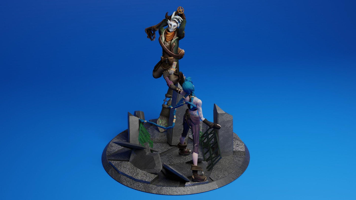Ekko vs Jinx Arcane Diorama 3D Print | League of Legends Inspired Statue | 3D Printed Collectible Model | Gamer Gift Idea |  Unpainted