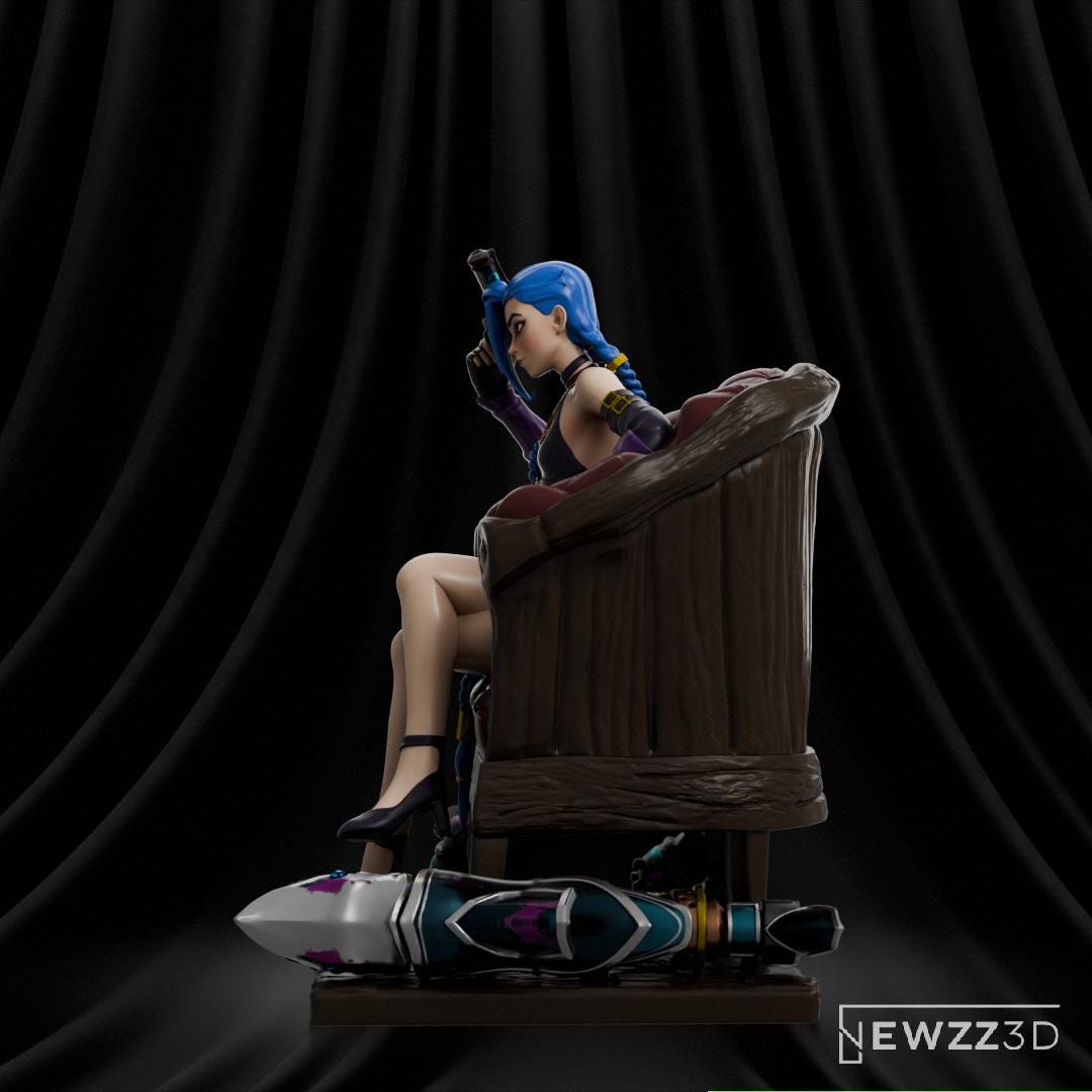Jinx Arcane Custom 3D Printed Unpainted – Arcane Fan Art Figurine – League of Legends Inspired Model – 15cm to 25cm – Free Shipping + Gift