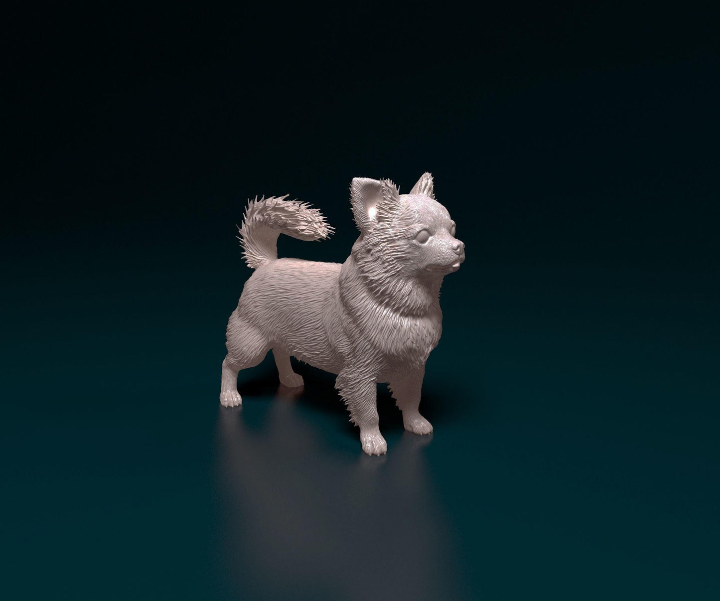 3D Printed  Chihuahua long-haired Dog  Figurine -