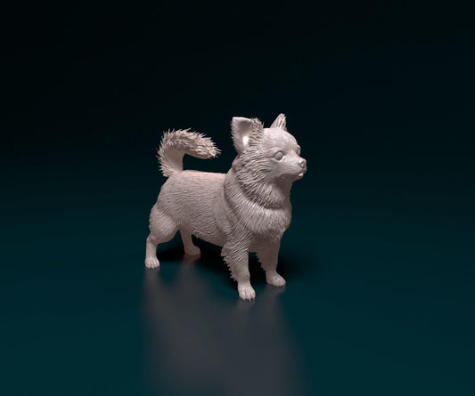 3D Printed  Chihuahua long-haired Dog  Figurine -