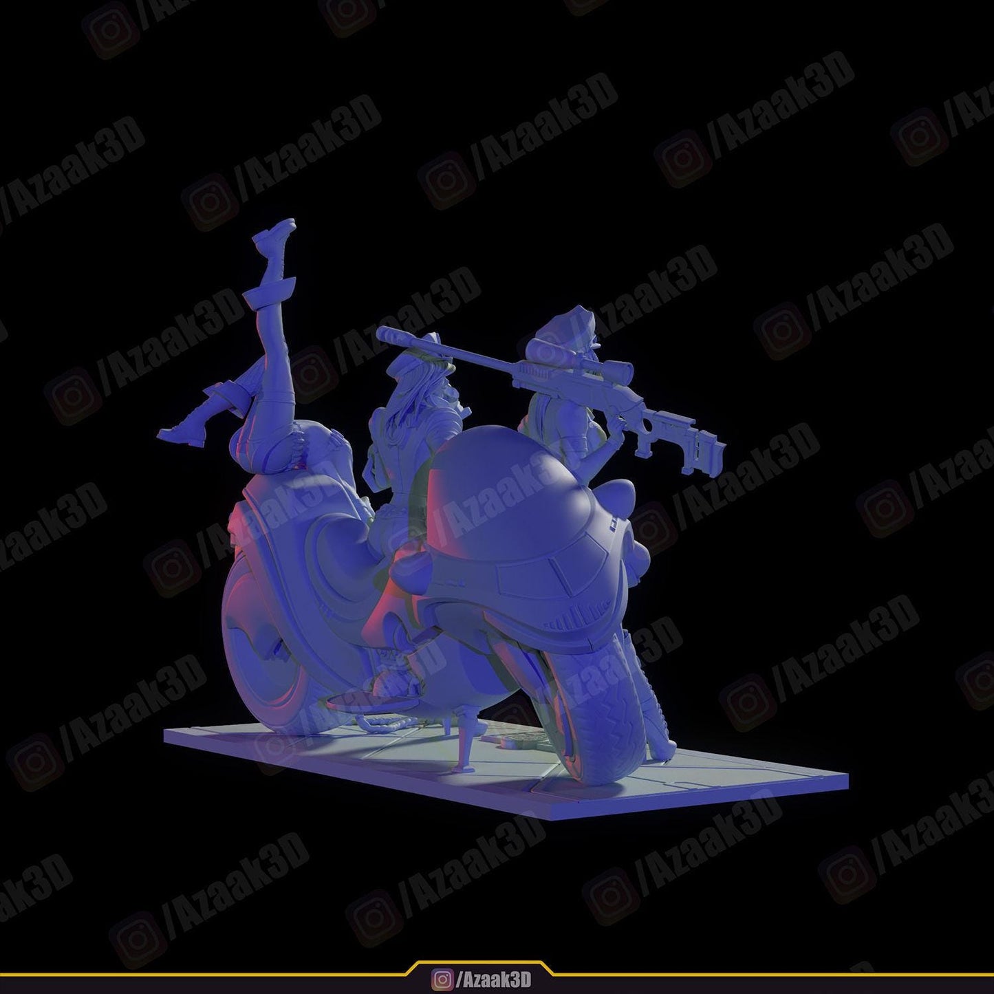 League of legens Inspired Police Girls Figurine | 3D Printed Trio Model with Motorcycle | Gaming Collectible Statue | Gamer Gift | Unpainted