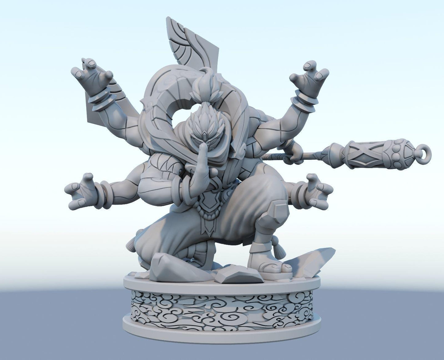 League of Legends Jax Figure | 3D Printed God Staff Model | Gaming Desk Decor | Gamer Gift | Collectible Statue | Unpainted for DIY Painting