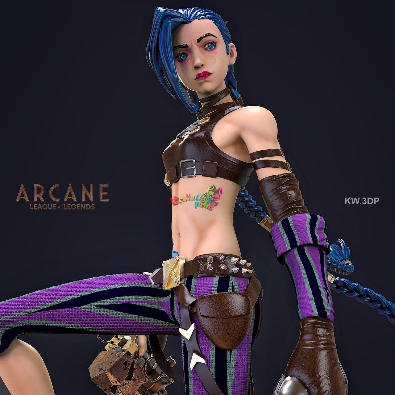 Jinx Figure | Arcane League of Legends | 3D Printed Model | Multiple Sizes | Unpainted Collectible | Gamer Gift | Fan Art Statue