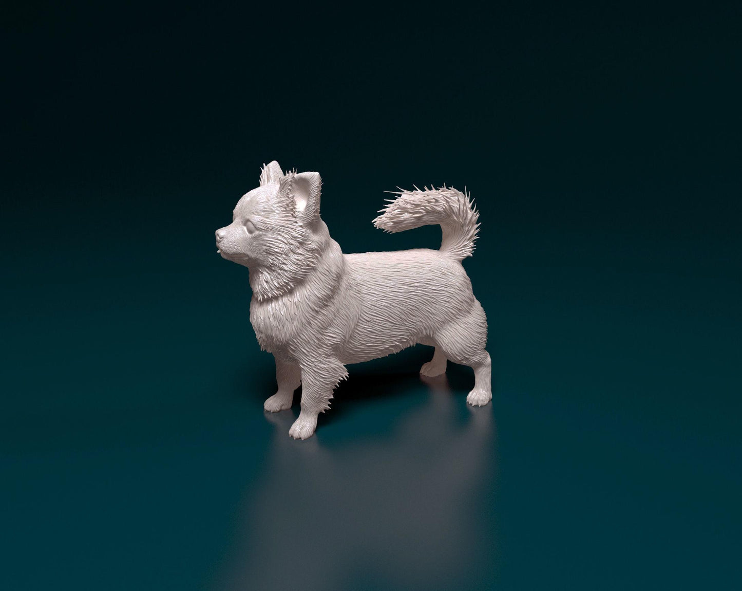 3D Printed  Chihuahua long-haired Dog  Figurine -
