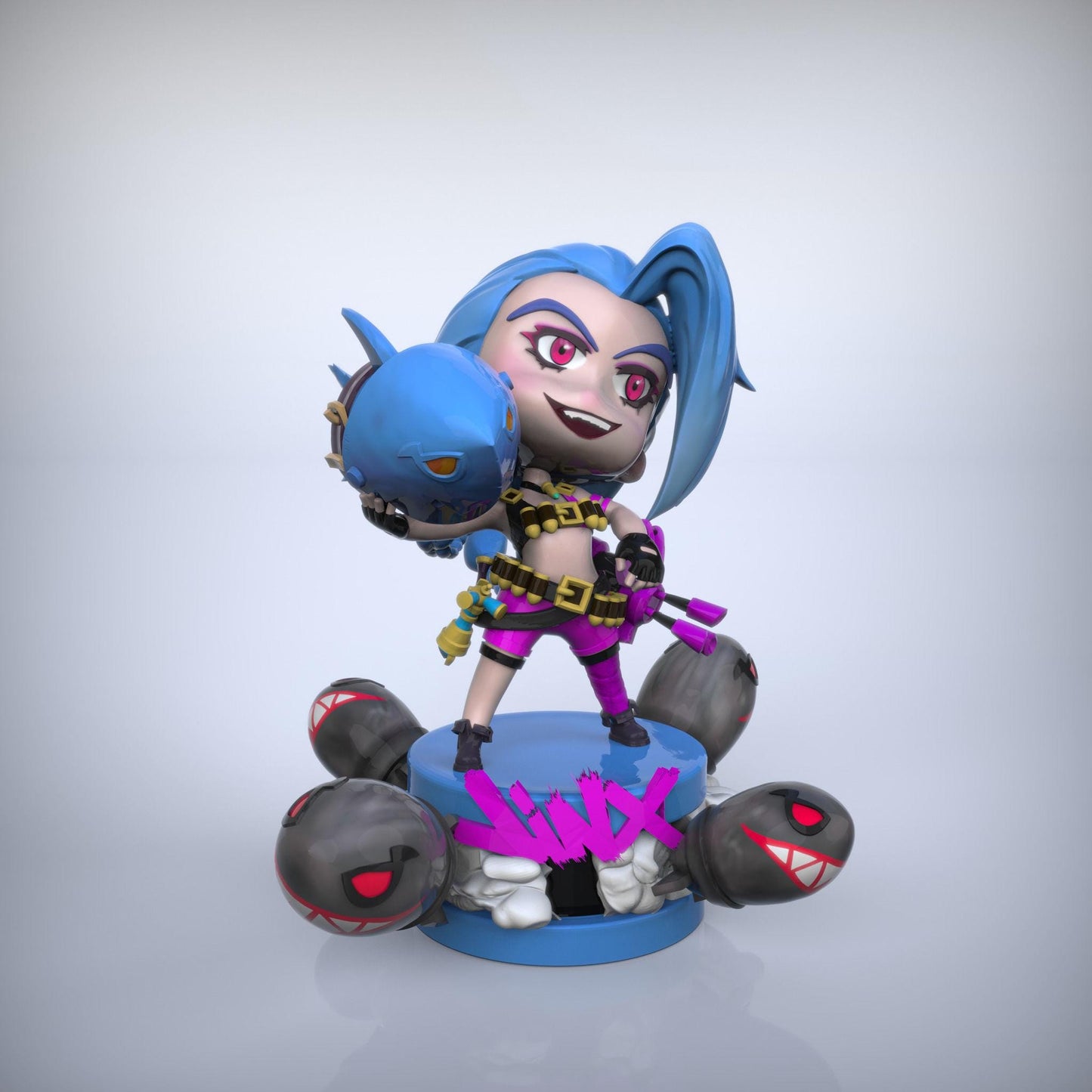 Chibi Jinx 3D Printed Figurine – Unpainted League of Legends TFT Fan Art – Cute Gamer Gift – 15cm to 25cm – Free Shipping + Gift