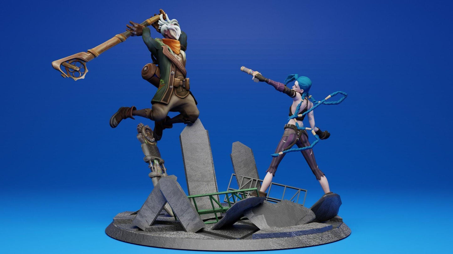 Ekko vs Jinx Arcane Diorama 3D Print | League of Legends Inspired Statue | 3D Printed Collectible Model | Gamer Gift Idea |  Unpainted