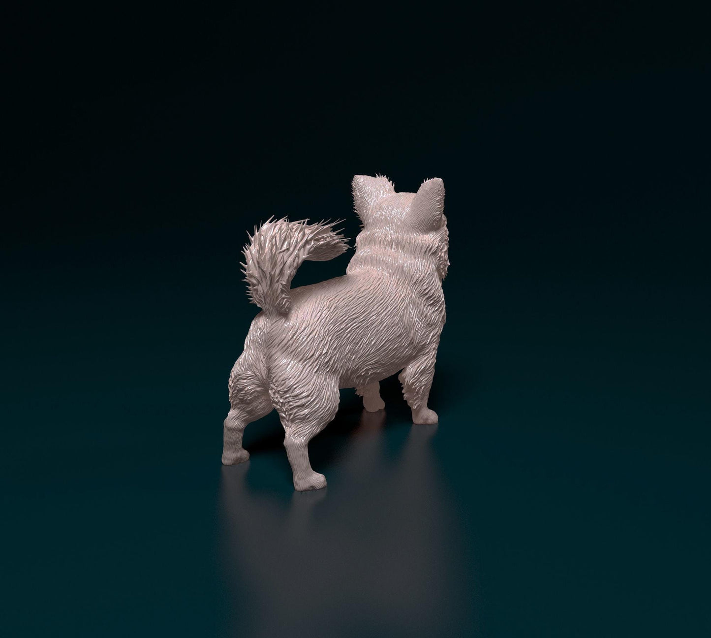 3D Printed  Chihuahua long-haired Dog  Figurine -