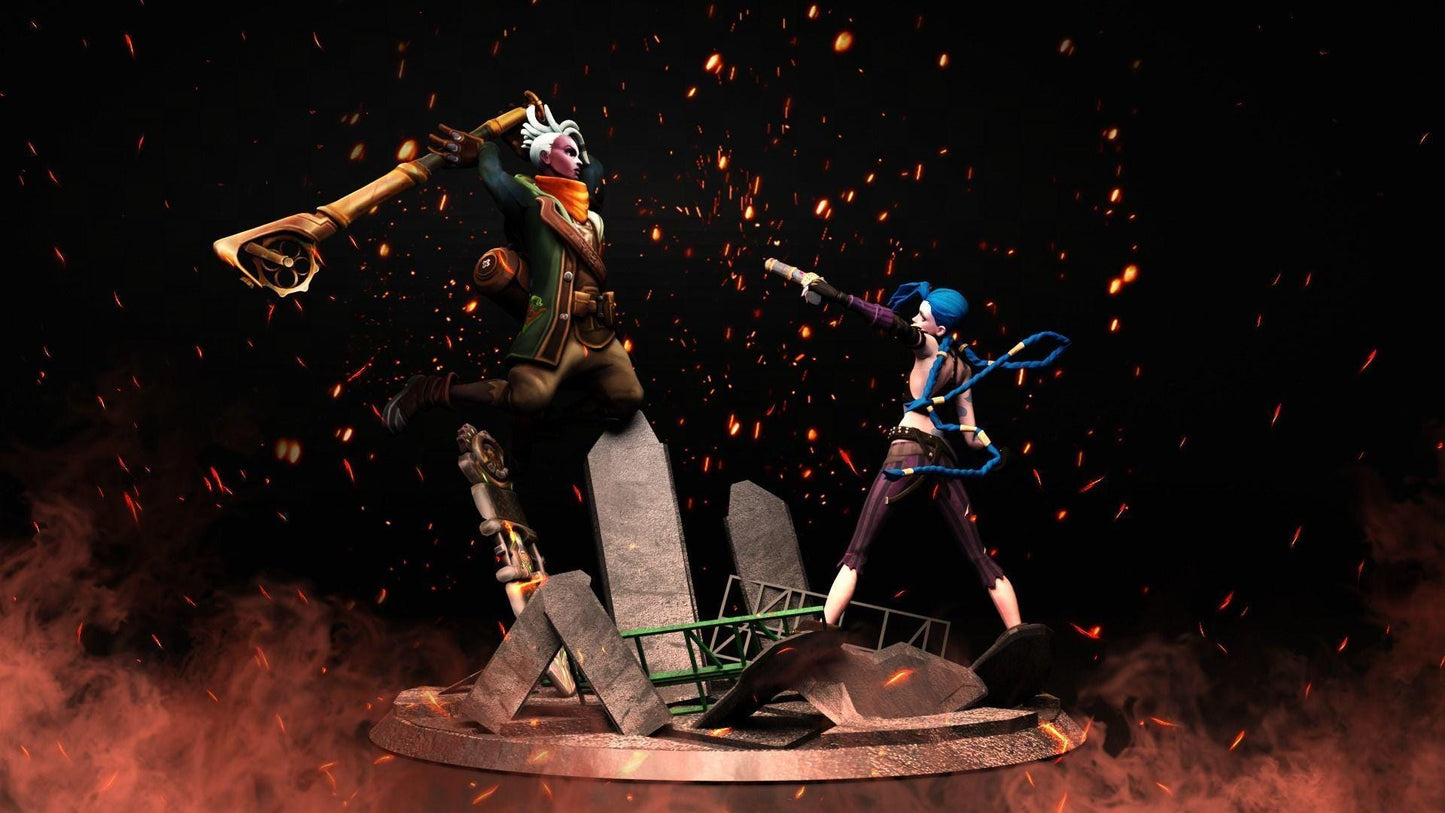 Ekko vs Jinx Arcane Diorama 3D Print | League of Legends Inspired Statue | 3D Printed Collectible Model | Gamer Gift Idea |  Unpainted
