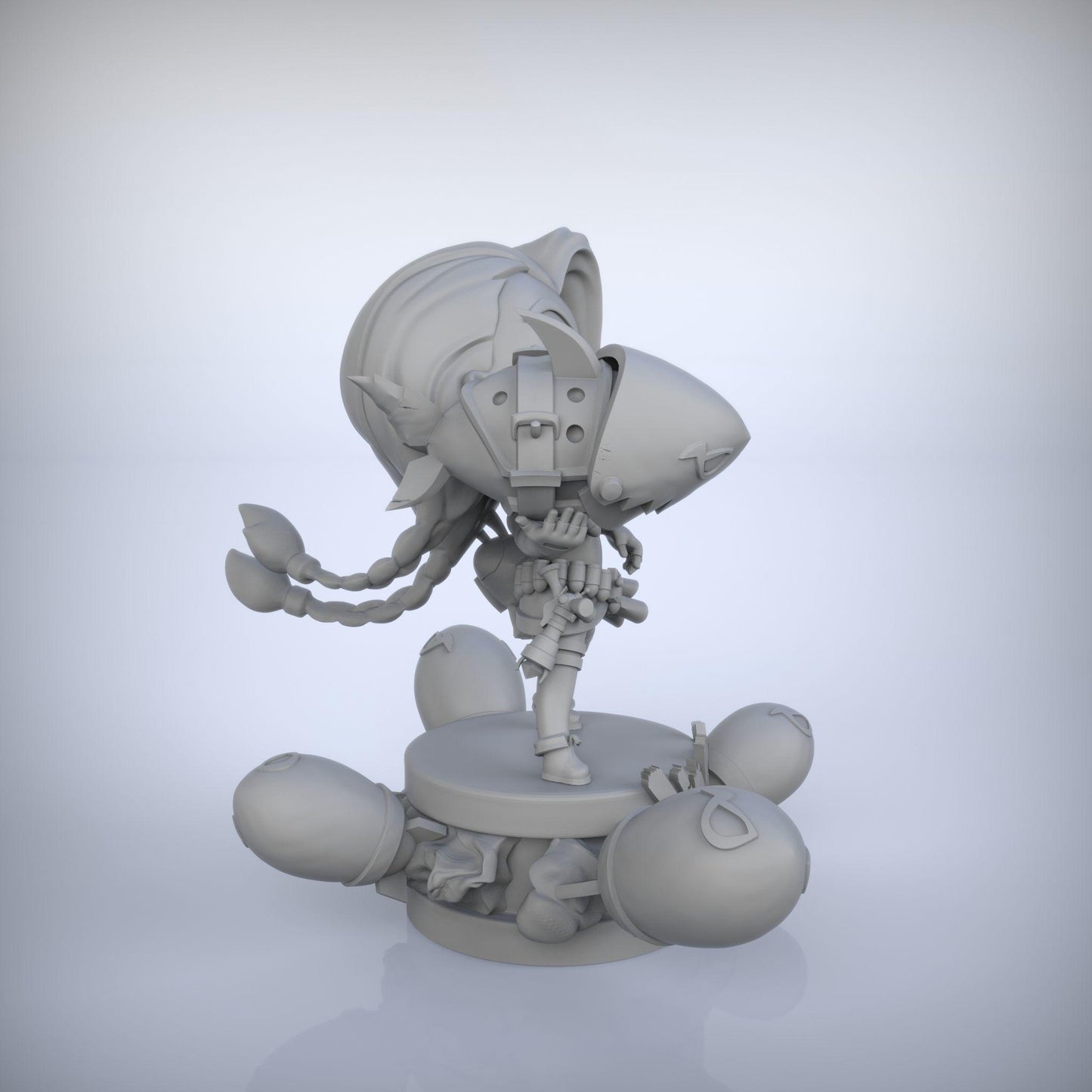 Chibi Jinx 3D Printed Figurine – Unpainted League of Legends TFT Fan Art – Cute Gamer Gift – 15cm to 25cm – Free Shipping + Gift
