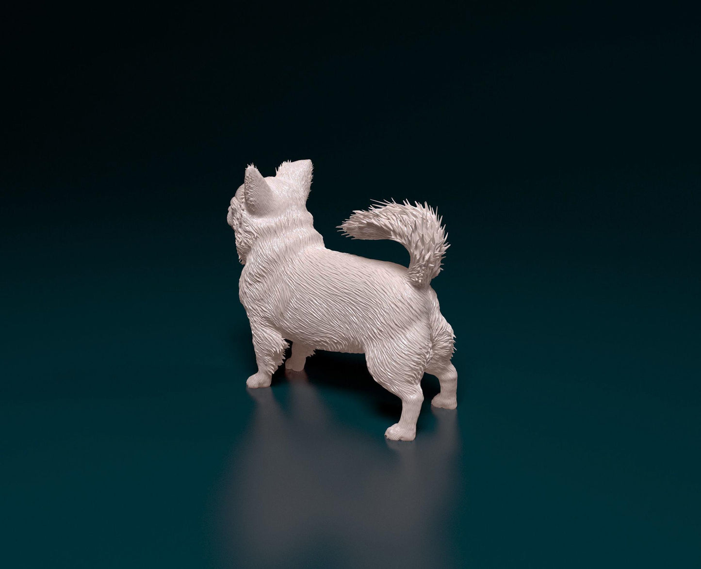 3D Printed  Chihuahua long-haired Dog  Figurine -