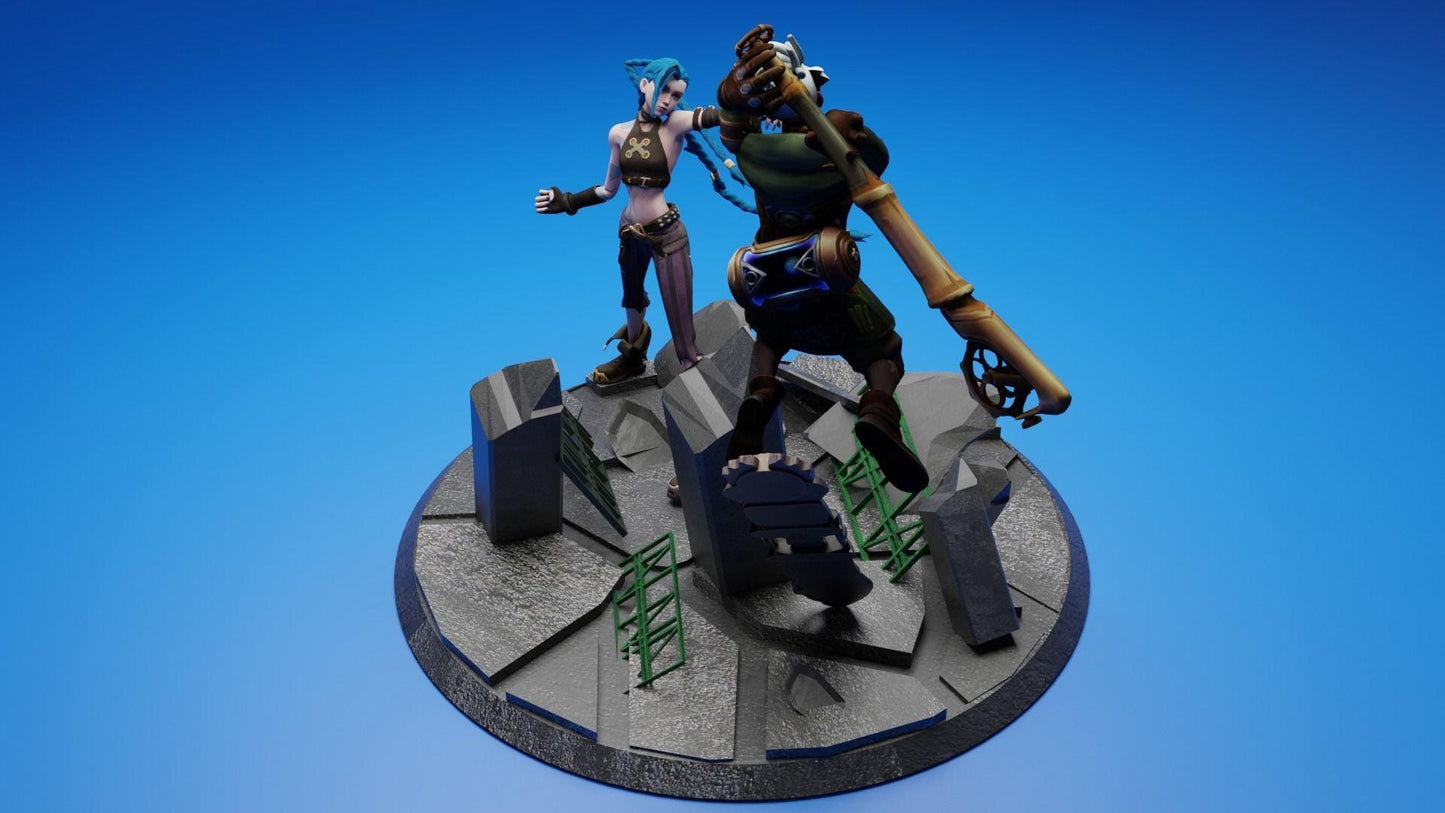Ekko vs Jinx Arcane Diorama 3D Print | League of Legends Inspired Statue | 3D Printed Collectible Model | Gamer Gift Idea |  Unpainted