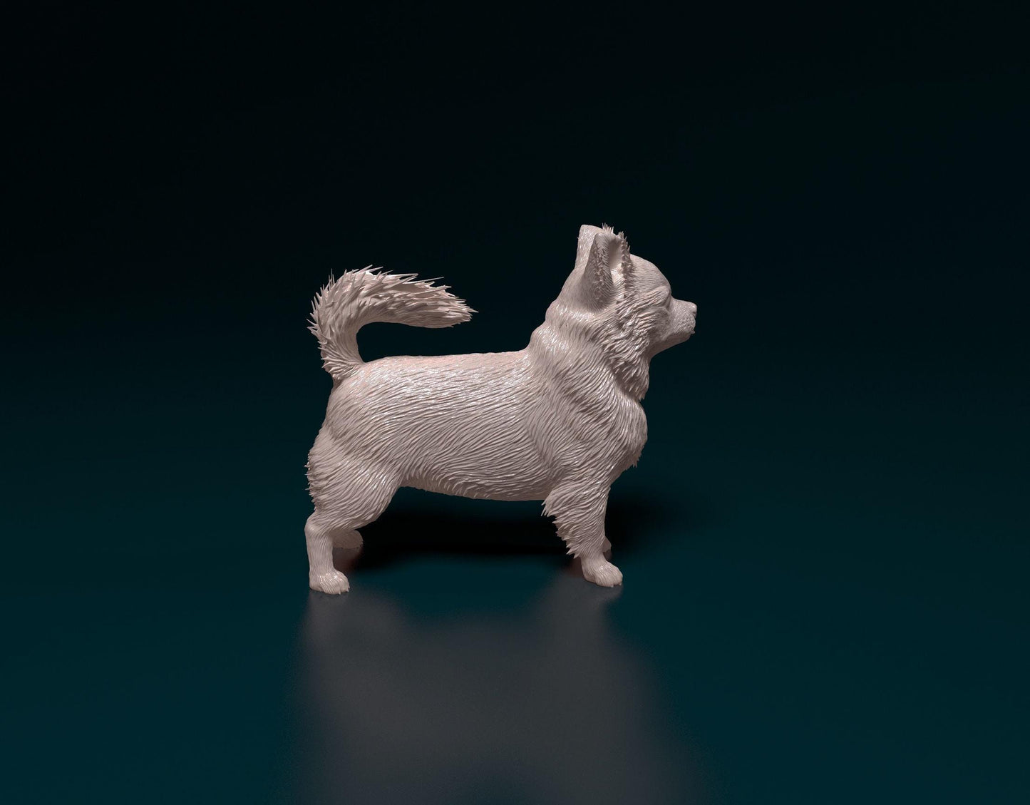 3D Printed  Chihuahua long-haired Dog  Figurine -