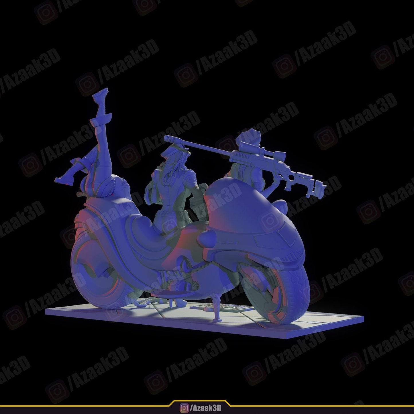 League of legens Inspired Police Girls Figurine | 3D Printed Trio Model with Motorcycle | Gaming Collectible Statue | Gamer Gift | Unpainted