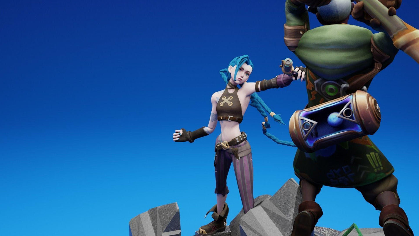 Ekko vs Jinx Arcane Diorama 3D Print | League of Legends Inspired Statue | 3D Printed Collectible Model | Gamer Gift Idea |  Unpainted