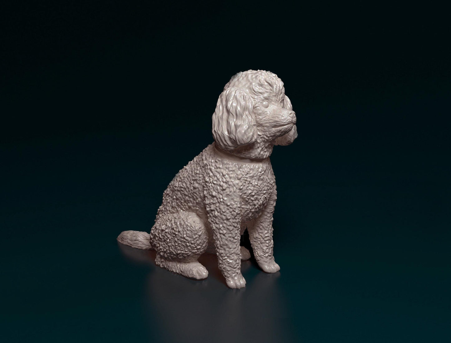 3D Printed Toy Poodle sitting Dog Figurine -