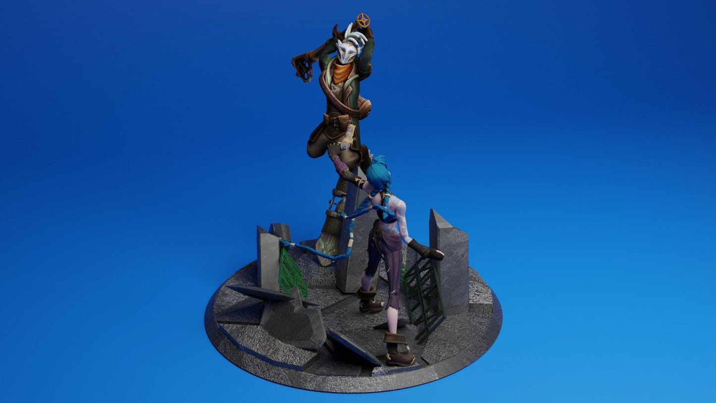 Ekko vs Jinx Arcane Diorama 3D Print | League of Legends Inspired Statue | 3D Printed Collectible Model | Gamer Gift Idea |  Unpainted
