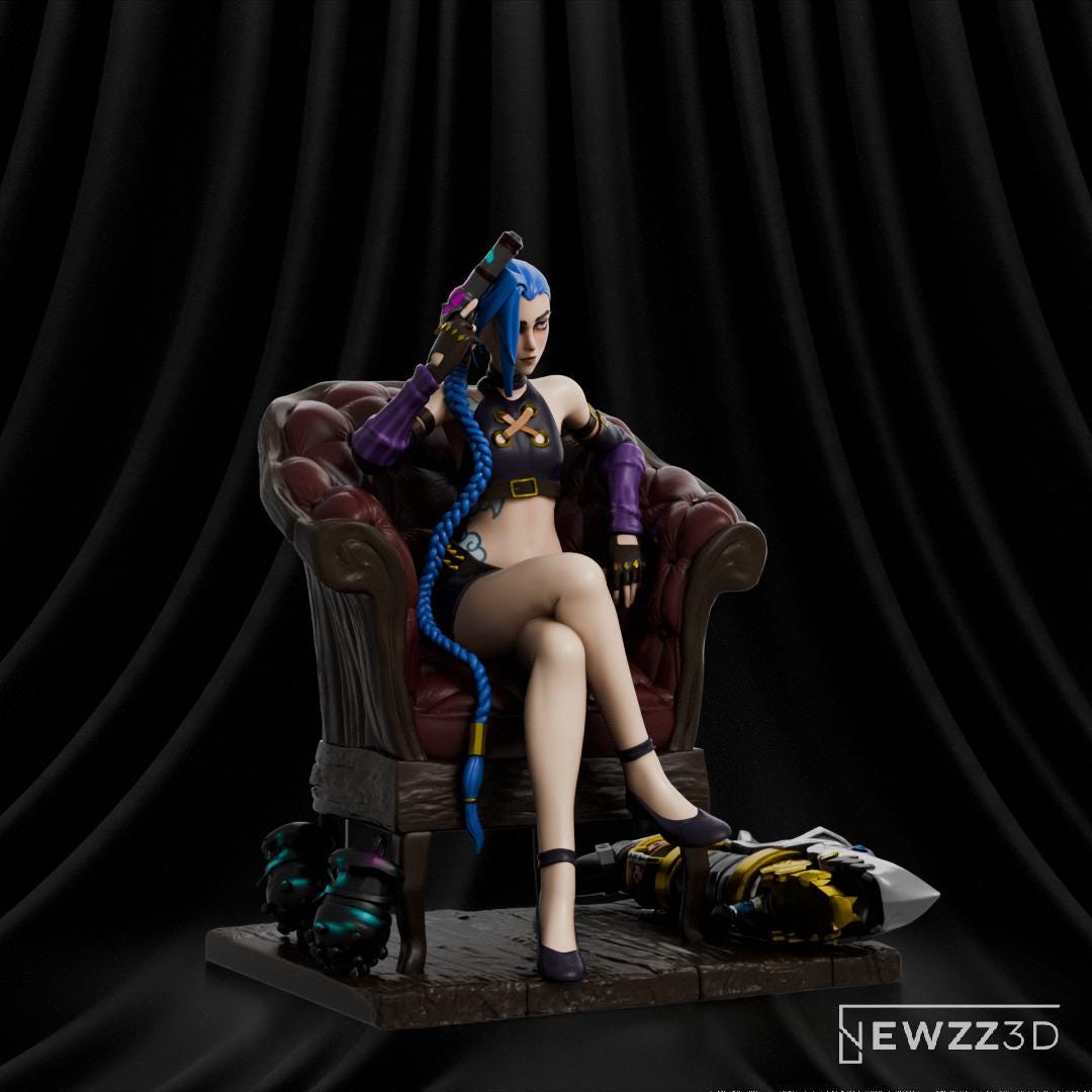 Jinx Arcane Custom 3D Printed Unpainted – Arcane Fan Art Figurine – League of Legends Inspired Model – 15cm to 25cm – Free Shipping + Gift