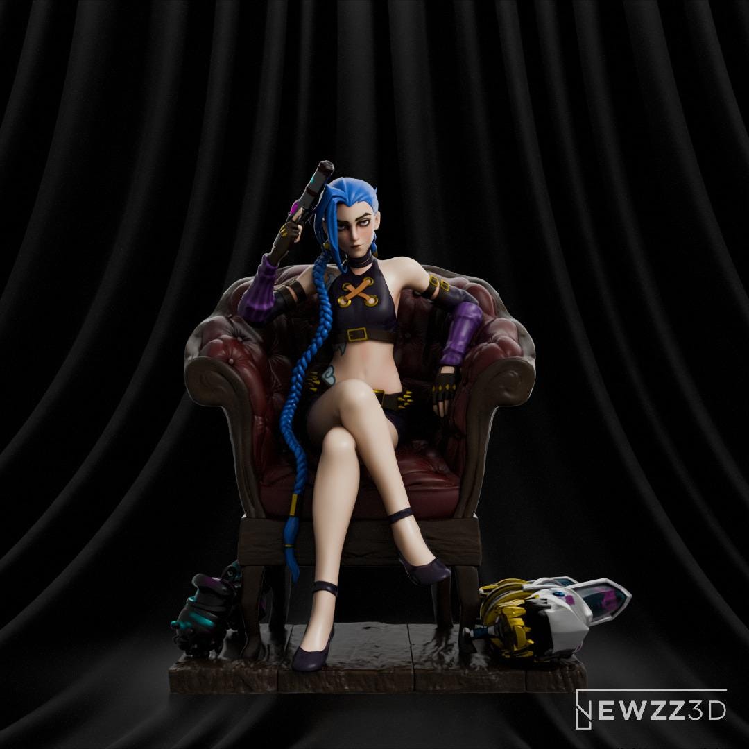 Jinx Arcane Custom 3D Printed Unpainted – Arcane Fan Art Figurine – League of Legends Inspired Model – 15cm to 25cm – Free Shipping + Gift