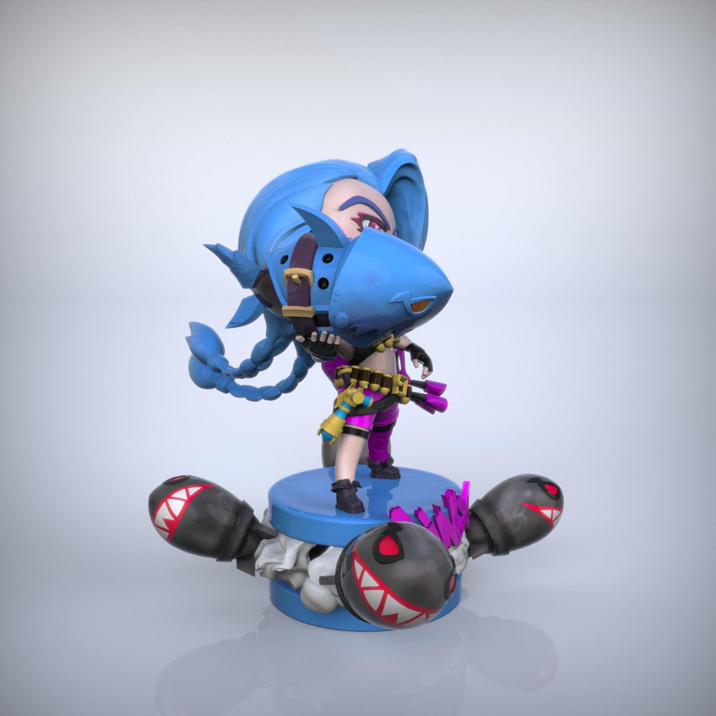 Chibi Jinx 3D Printed Figurine – Unpainted League of Legends TFT Fan Art – Cute Gamer Gift – 15cm to 25cm – Free Shipping + Gift