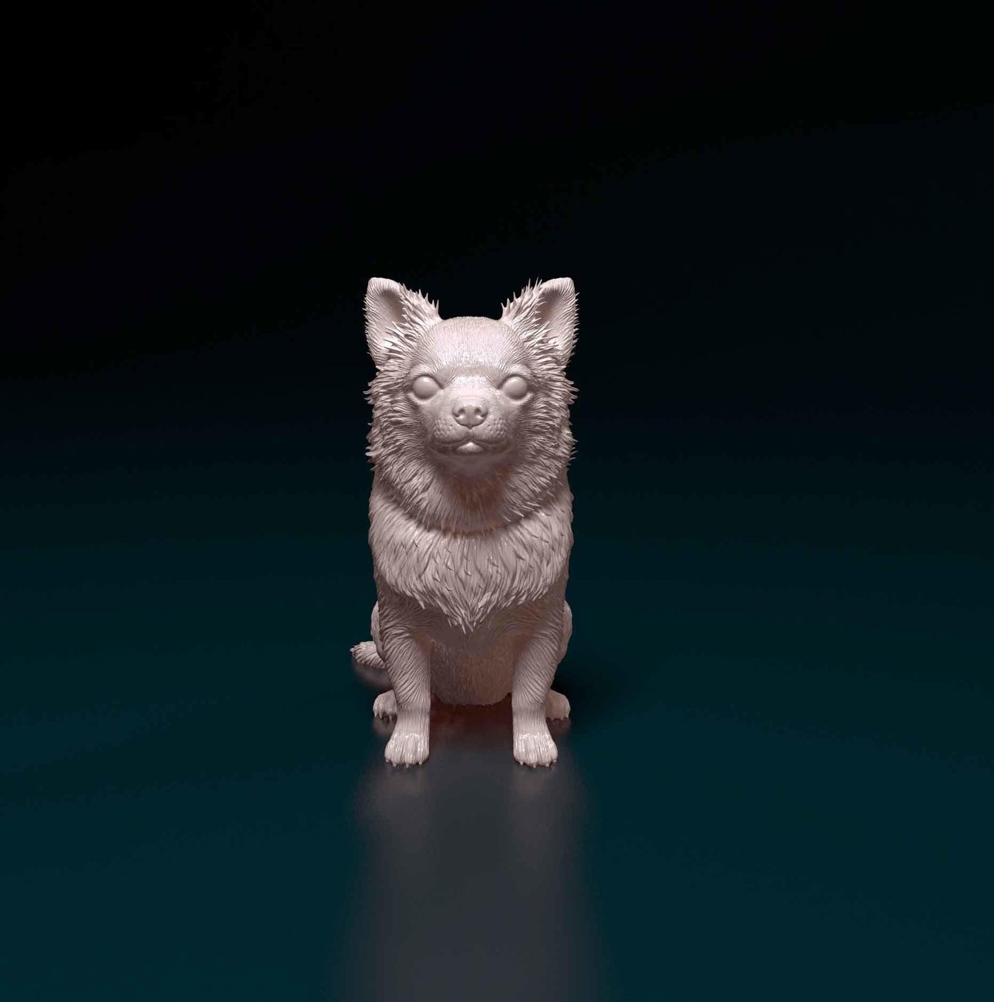 3D Printed  Chihuahua long-haired Dog  Figurine -