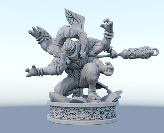 League of Legends Jax Figure | 3D Printed God Staff Model | Gaming Desk Decor | Gamer Gift | Collectible Statue | Unpainted for DIY Painting