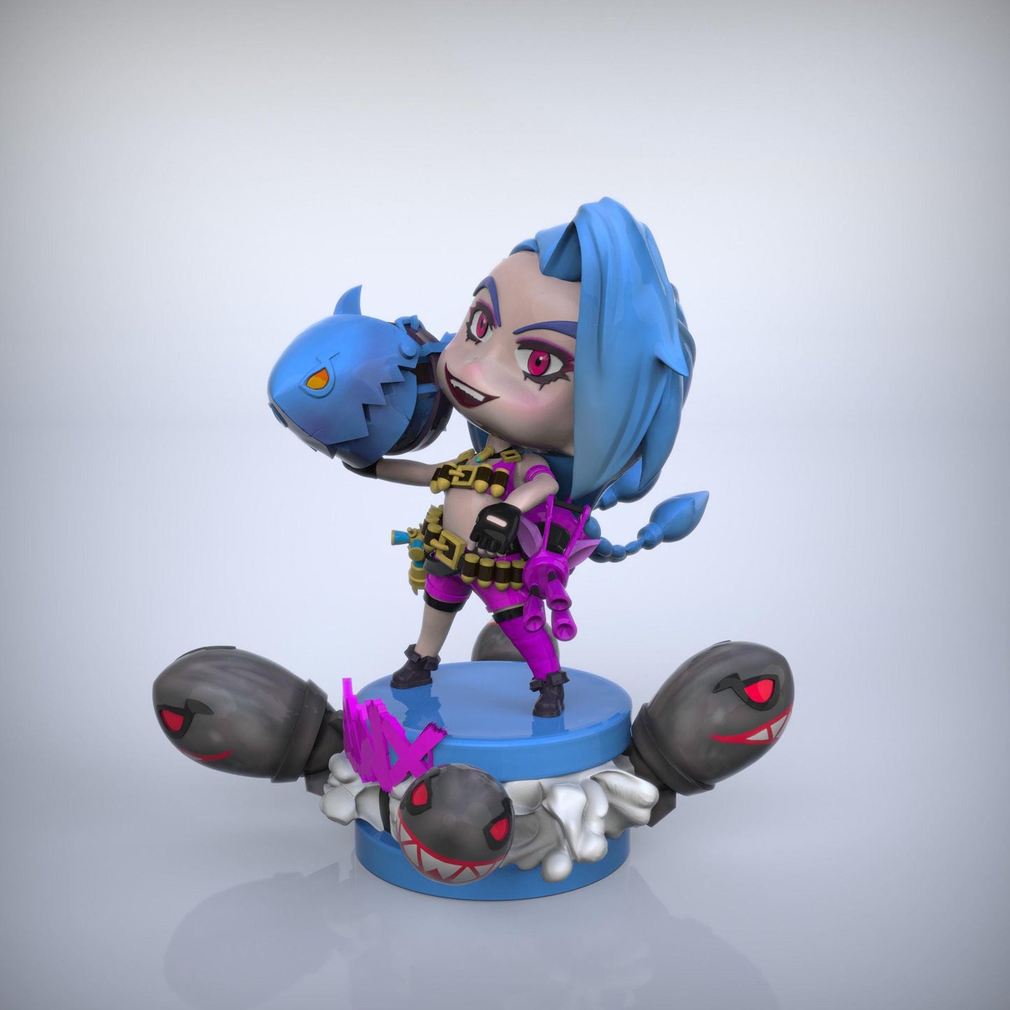 Chibi Jinx 3D Printed Figurine – Unpainted League of Legends TFT Fan Art – Cute Gamer Gift – 15cm to 25cm – Free Shipping + Gift