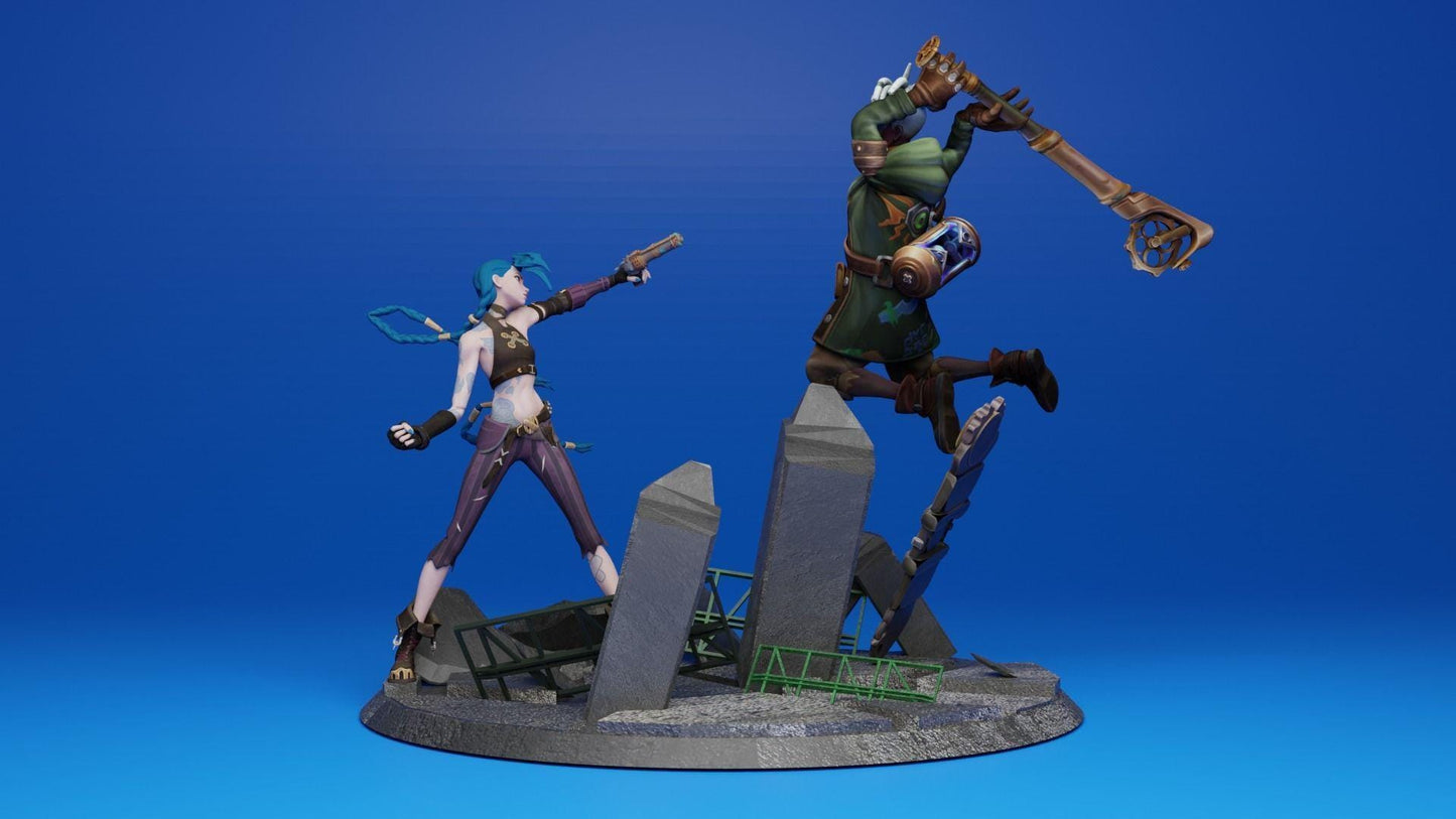 Ekko vs Jinx Arcane Diorama 3D Print | League of Legends Inspired Statue | 3D Printed Collectible Model | Gamer Gift Idea |  Unpainted