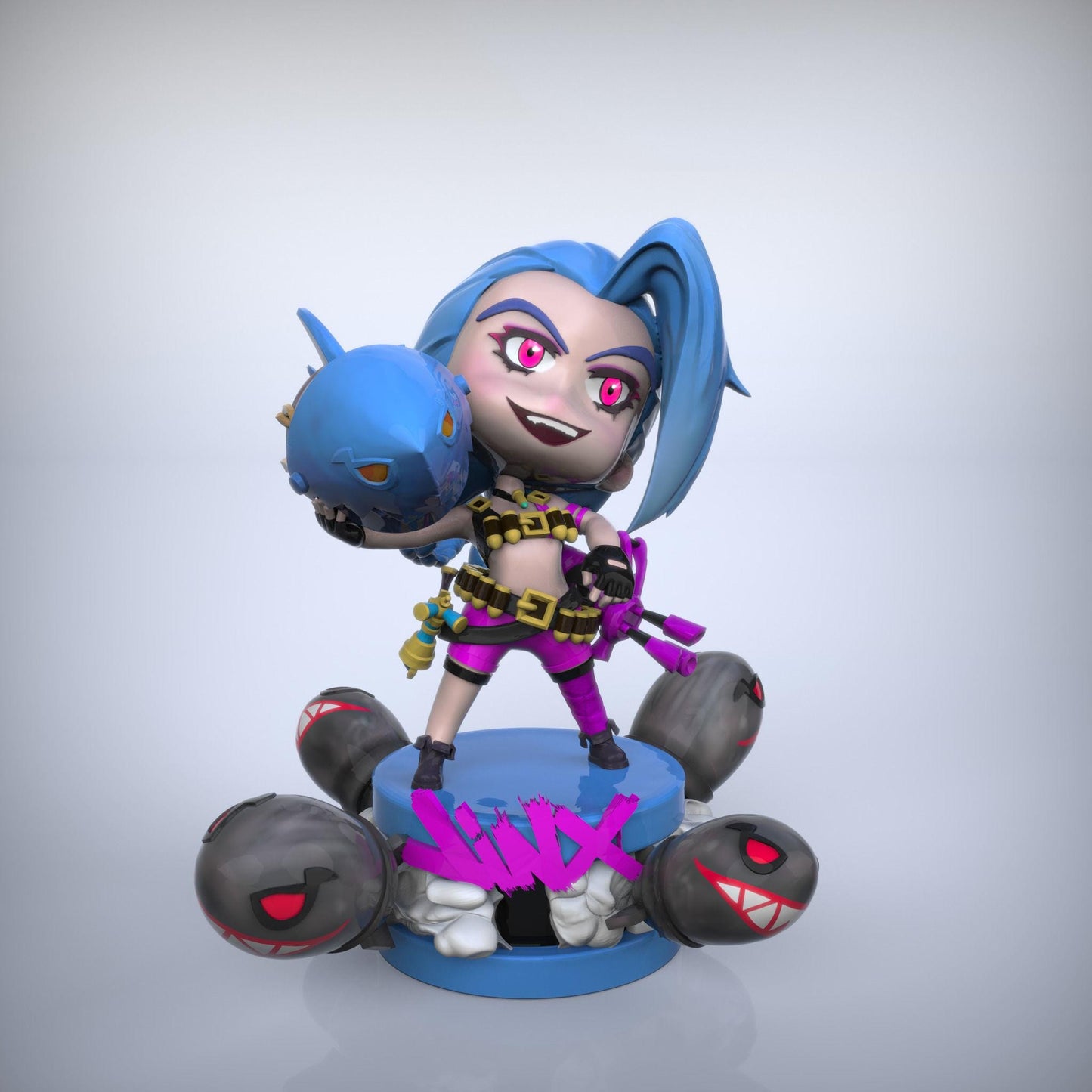 Chibi Jinx 3D Printed Figurine – Unpainted League of Legends TFT Fan Art – Cute Gamer Gift – 15cm to 25cm – Free Shipping + Gift
