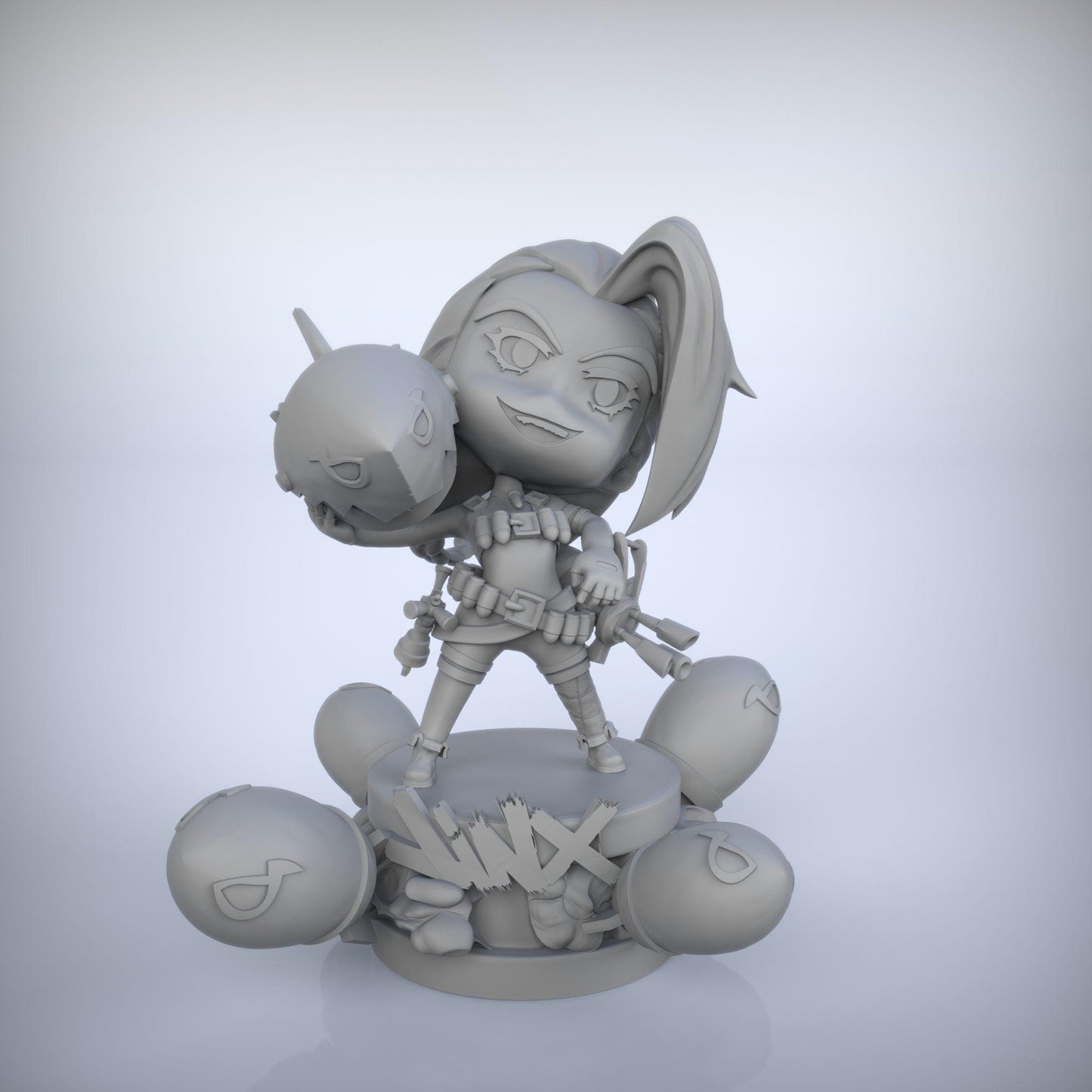 Chibi Jinx 3D Printed Figurine – Unpainted League of Legends TFT Fan Art – Cute Gamer Gift – 15cm to 25cm – Free Shipping + Gift